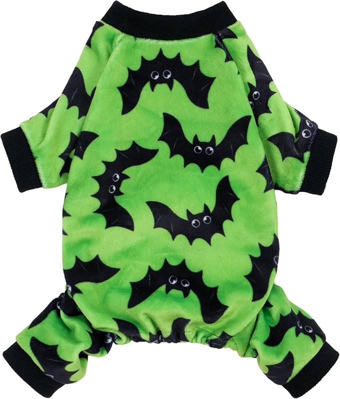 Fitwarm Halloween Bat Dog Pajamas, Funny Costumes for Small Dogs Boy Girl, Pet Outfit, Lime Green, Black, XXL