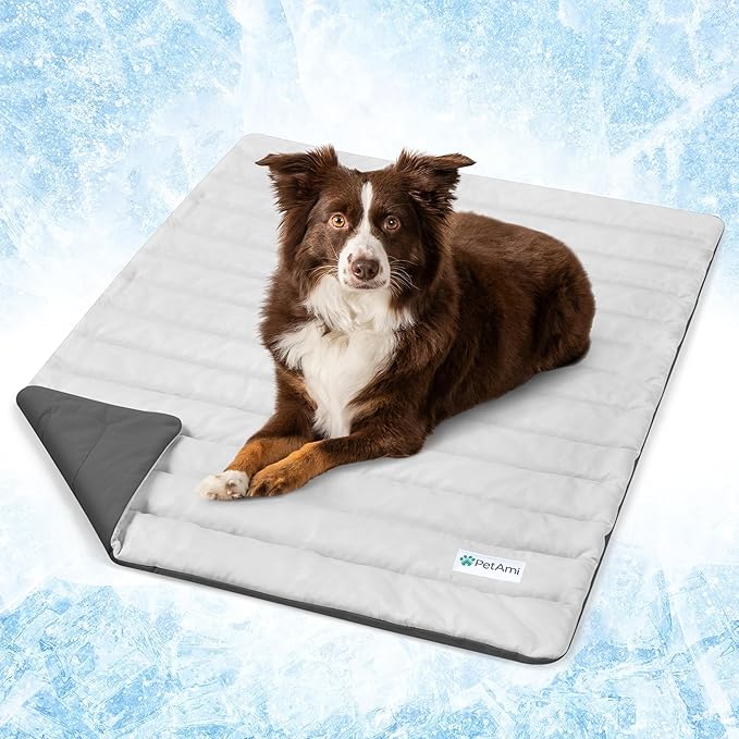 PetAmi Cooling Mat for Dog, Premium Pet Cooling Blanket for Crate Kennel, Indoor Cat Cool Sleeping Pad, Q-MAX Cold Sofa Couch Cover for Summer, Gray/Light Grey, Medium (29x40)