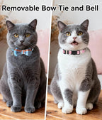 Joytale Upgraded Cat Collar with Bells, Breakaway Cat Collars with Bow Tie, 2 Pack Girl Boy Safety Plaid Kitten Collars, Haze Blue+Pink