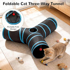 Tempcore Pet Tunnel Tube Cat Toys 3 Way Collapsible, Cat Tunnels for Indoor Cats，Kitty Tunnel Bored Cat Pet Toys Peek Hole Toy Ball, Puppy, Kitty, Kitten, Rabbit Blue Large Size