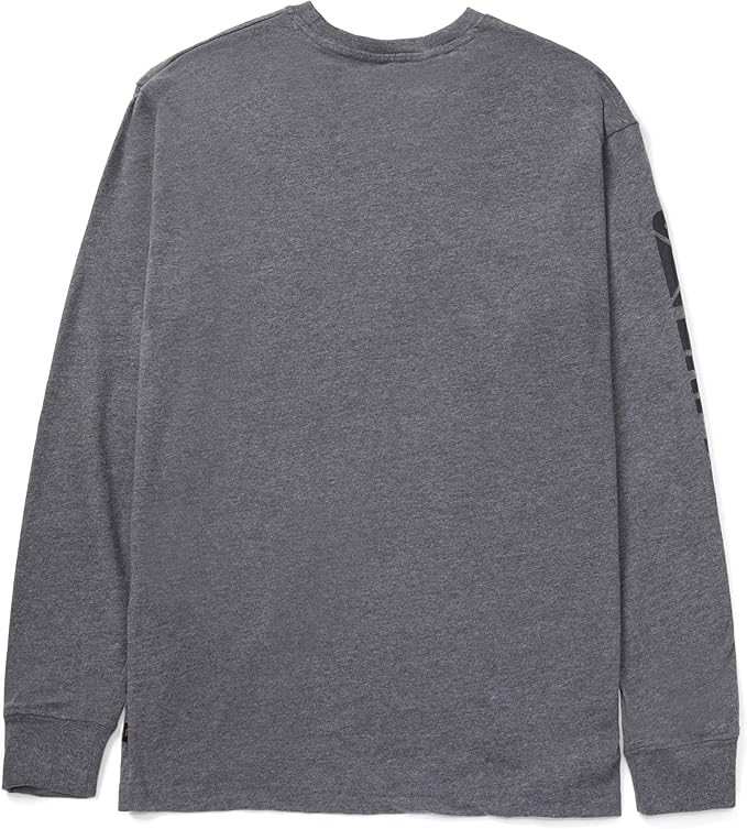 Caterpillar Trademark Banner Long Sleeve Tee Shirts for Men with Center Back Neck Wire Management Loop and Cat Workwear Logo