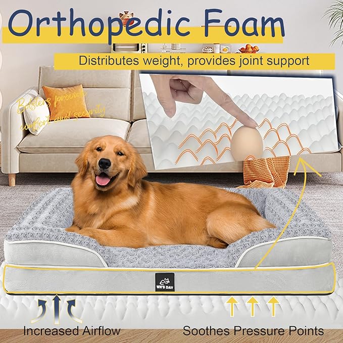 Orthopedic Dog Bed for Large Medium Sized, Washable Memory Foam Large Dog Bed, Medium Pet Sofa with Removable Cover, Washable Waterproof Pet Couch Beds(Grey, M)