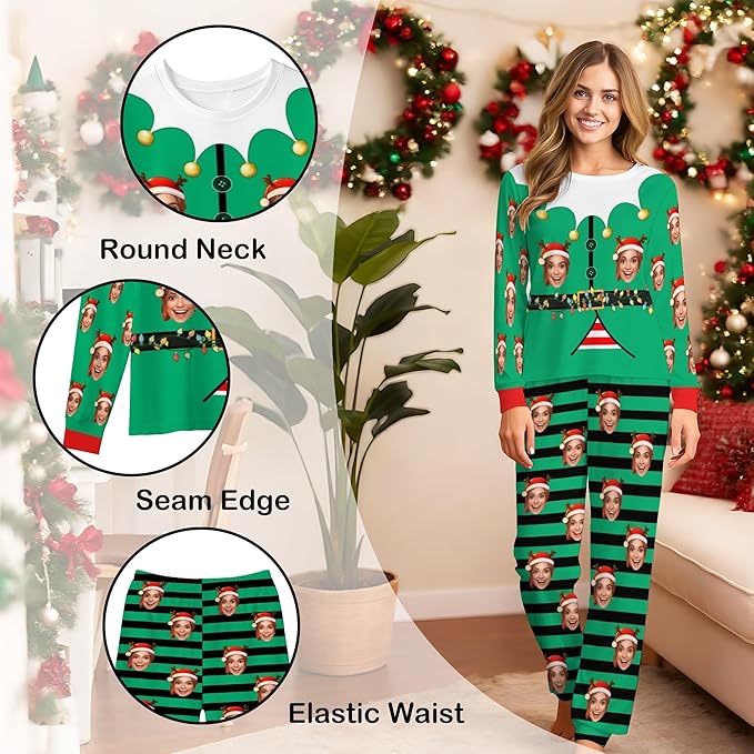 Artsadd Personalized Pajamas with Faces for Women Men Custom Christmas Pajamas Gifts for Family Couple, Funny Photo Pjs