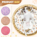 Tatuo 4 Pcs Dog Blanket for Pet Cat Blankets Indoor Puppy Teething Stuff Toys Paw Print Fleece Soft Blanket Sleep Mat for Guinea Pig Cage(White, Coffee, Pink, Purple,29 x 29 Inches,Round)