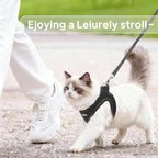 PetiFine Extra Small Step in Dog Harness and Leash Set, Cat Harness and Leash Escape Proof, All Weather Mesh Reflective, Step-in Air Vest Harnesses for Puppy(XXXS, Black)
