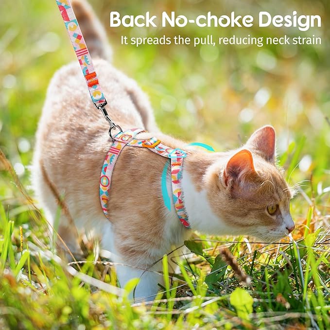 Dooradar Cat Harness and Leash, Escape Proof Adjustable Kitten Vest, Lightweight Soft Pet Straps, Easy Wearing for Small Medium Kitty Safe Walking Travel Control, Rainbow, S