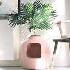 Good Pet Stuff Hidden Litter Box Planter, Decorative Cat Litter Enclosure with Carbon Filter, Artificial Plant, Easy Clean, Indoor Design, Original Round Style, Essentials Kit, Pink Coral