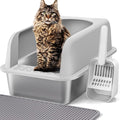 Henkelion Stainless Steel Cat Litter Box with Lid, 20" L x 14.2" W x 11.8" H, Extra Large Litter Box for Big Cats with High Sided, Anti-Urine Leakage, Easy Cleaning, Include Cat Mat and Scoop