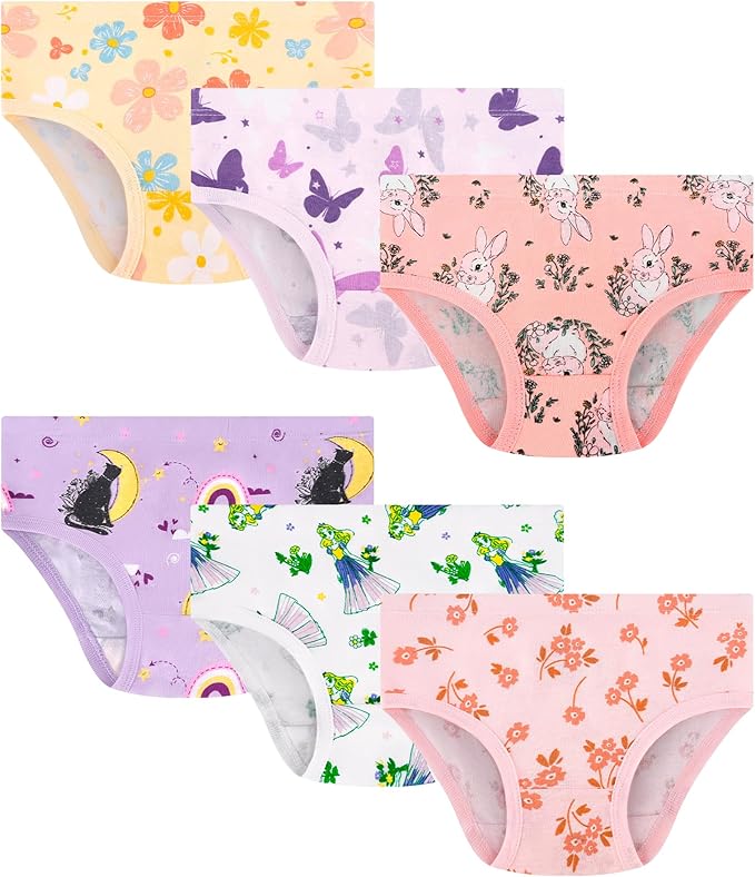 Girls and Toddlers 100% Cotton Underwear Tagless Soft Panties Size 2-3T,4-5T,6,8,10,12 (6-Pack)