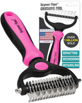 Maxpower Planet Hair Brush - Double Sided Shedding, Dematting Undercoat Rake for Dogs, Cats - Extra Wide Dog Grooming Brush, Pink