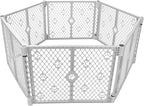 MYPET 6-Panel Paws Petyard, Gray Dog Playpen, Durable & UV-Resistant Puppy Playpen, Indoor/Outdoor Portable Dog Pen, Adjustable for Your Pet's Comfort, Friendly Design for Happy Pets
