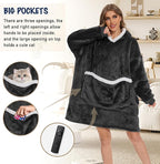Wearable Blanket Hoodie with Giant Pocket, Soft Warm Sherpa Fleece Oversized Blanket Sweatshirt Gifts for Women Men