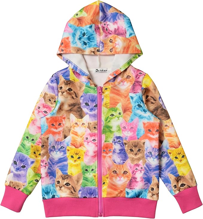 Girls Zip Up Hoodie Jacket Unicorn/Cat Sweatshirt with Pockets
