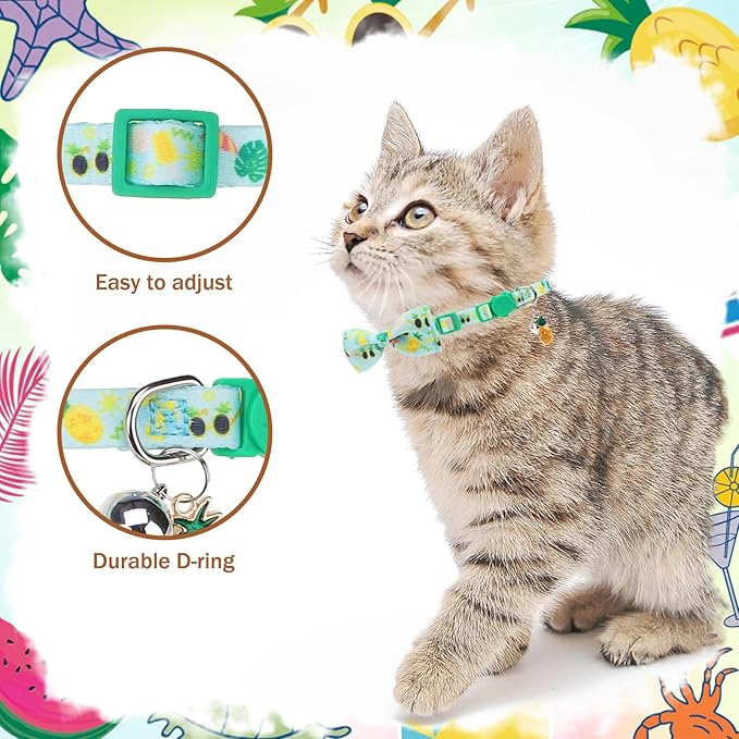 PUPTECK Summer Bow Tie Cat Collar with Bell - Breakaway Safety 3-Pack, Adjustable Bowtie Kitten Collars for Boy & Girl Cats, Puppies, Bunnies and Small Pets, Cute Costume Accessory, Fruit&Crab