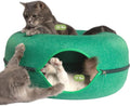 Cattasaurus Peekaboo Cat Cave Donut for Multiple & Large Cats up to 30-45 lbs, 3-in-1 Self Warming Cat Bed, Tunnel & Scratcher for Indoor Cats, Washable & Detachable Dog Bed (Forest Green, Large)