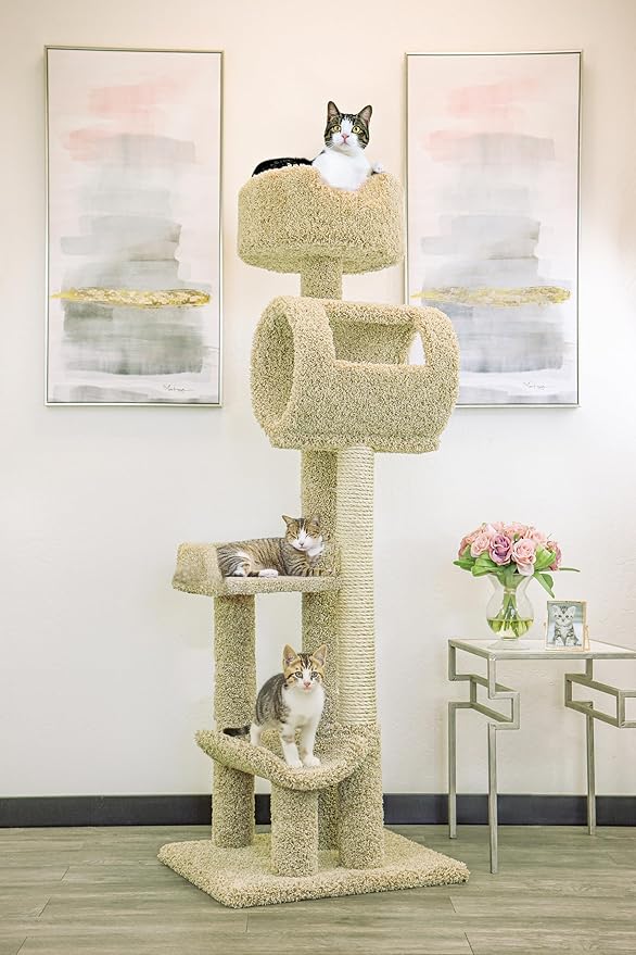 New Cat Condos 140003- Solid Wood Cat Climbing Tower Cat Tree, Beige