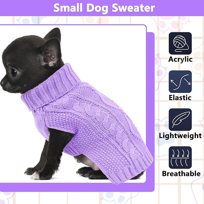 Dog Sweaters for Small Dogs Winter Dog Clothes Turtleneck Puppy Sweater Warm Pet Clothes Knitted Solid Cat Sweater Dogie Outfit XS~L(Purple,S)