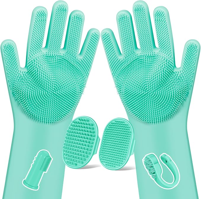 6PCS Pet Grooming Kit for Dogs,Cats and Horses | Dog Washing Gloves | Dog Bath Brush | Dog Bath Gloves | Dog Shampoo Brush | Pet Grooming Gloves | Dog Bath Supplies (Green)