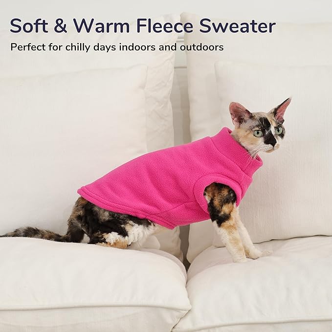 PUMYPOREITY Fleece Sphynx Cat Clothes, Warm Thick Cat Sweater, Soft Winter Coat for Hairless Cats, Cold Weather Pet Sweater for Dogs and Cats, Purple, L