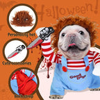 Pet Deadly Doll Dog Costume, Novelty Halloween Christmas Costumes Funny Dog Cosplay Outfits Cute Clothes for Small Medium Large Dogs Cats Party Dress Up Cool Puppy Costumes Scary Spooky Apparel Blue