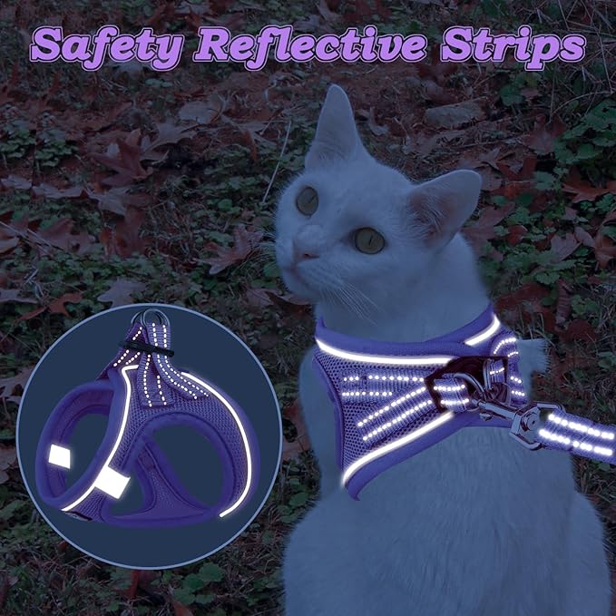 Cat Harness and Leash for Walking Escape Proof, Adjustable Kitten Vest Harness Reflective Soft Mesh Puppy Harness for Outdoor, Comfort Fit, Easy to Control (Purple, XXS)