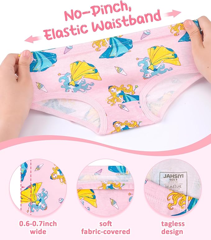 Girls and Toddlers 100% Cotton Underwear Tagless Soft Panties Size 2-3T,4-5T,6,8,10,12 (6-Pack)