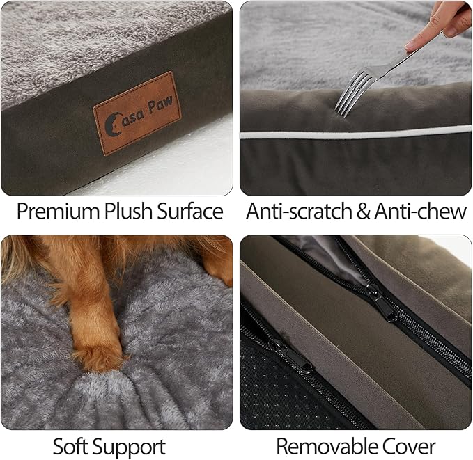 Orthopedic Dog Beds for Large Sized Dogs, Waterproof Egg Crate Foam Large Dog Couch Beds with Comfy Bolster 36x27Inch, Washable Pet Beds with Removable Cover and Nonskid Bottom, Dark Green