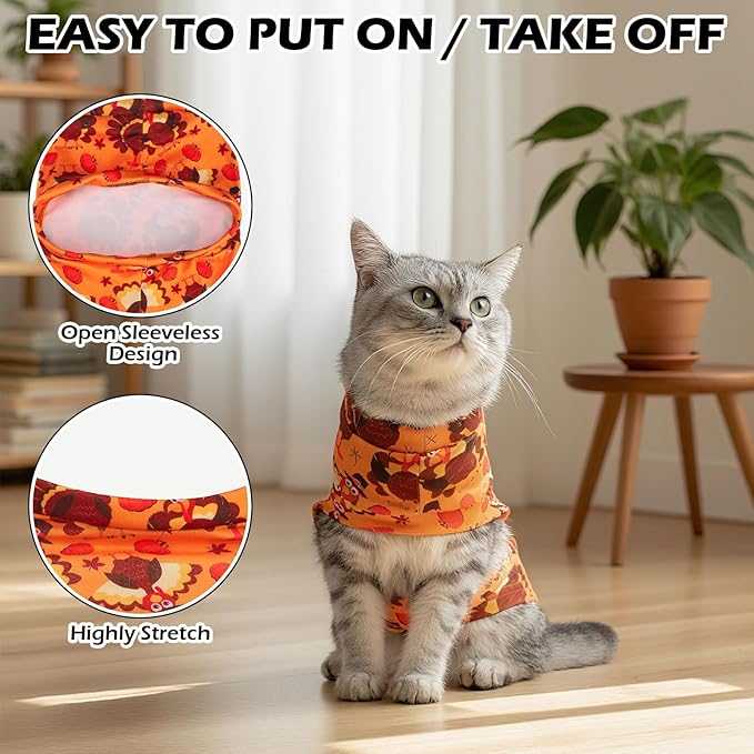 EXPAWLORER Thanksgiving Cat Sweater - Sweaters for Cats Only Soft Warm Pet Clothes, Fall and Winter Turkey Coat Pullover Design, Fleece Sweatshirt Clothing Also for Puppy Small Dogs, Small