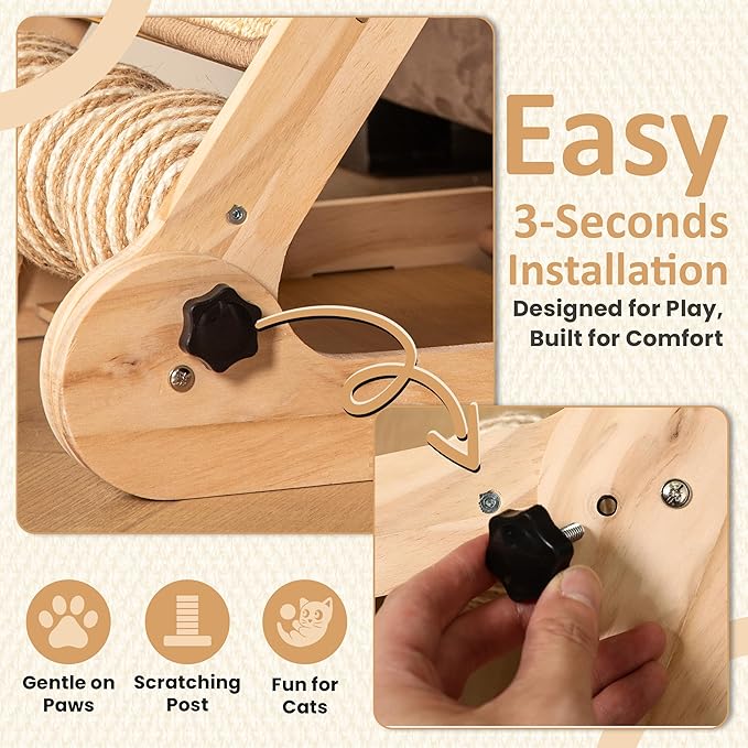 Sisal Adjustable Cat Scratch Ramp for Indoor Cats - 25.6 Inch Cat Scratcher Ramp - Cat Scratching Post, Medium