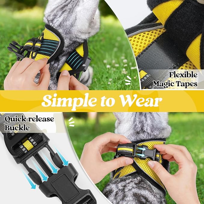 rabbitgoo Cat Harness and Leash Set for Walking Escape Proof, Adjustable Soft Kittens Vest with Reflective Strip for Cats, Comfortable Outdoor Vest, Bright Yellow, S