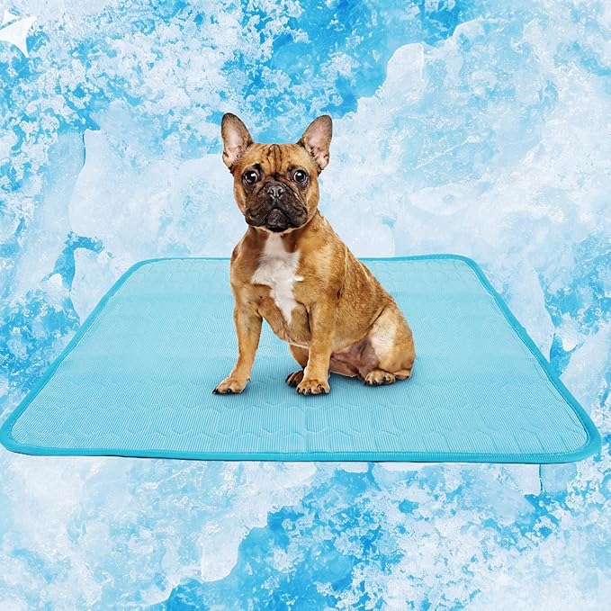 IDOMIK Dog Cooling Mat for Large Medium Small Dogs, Self Cooling Pet Mat, Washable Cooling Pad for Dogs & Cats, Summer Cool Bed for Crate, Floor, Sofa, Travel, Non-Toxic & Breathable,Blue,M
