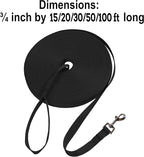 Hi Kiss Dog/Puppy Obedience Recall Training Agility Lead/ Leash - 15ft 20ft 30ft 50ft 100ft - Great for Play, Camping, or Backyard - Black