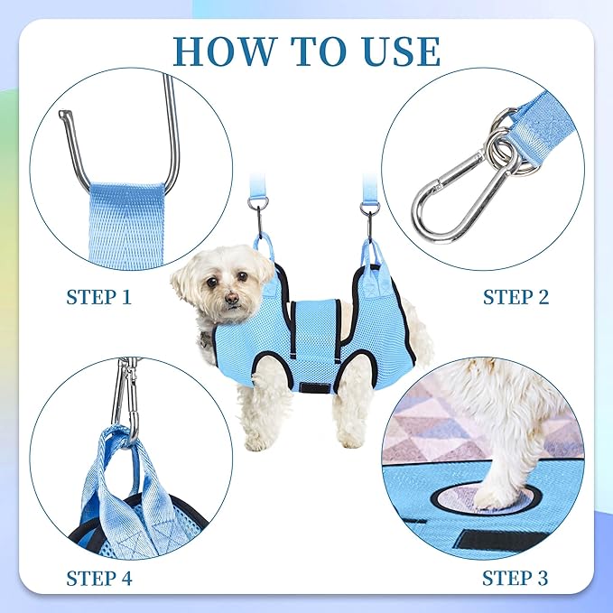 PatiencET Dog Grooming Hammock for Nail Trimming Pet Hammock for Small Dogs with Security Strap Cat Sling for Nail Clipping with Clippers Nail File and Pet Comb (Cerulean S)