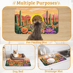 Pet Feeding Mat,Cactus Absorbent Dog Cat Food Mat Desert Dog Mat with Rubber Backing,Non-Slip Water Bowl Placemat,Pet Supplies 12" x 20"