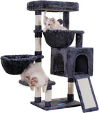 Hey-brother Cat Tree, Cat Tower for Indoor Cats, Cat House with Large Padded Bed, Cozy Condo, Hammocks, Sisal Scratching Posts, Big Scratcher, Smoky Gray MPJ006SG