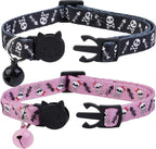 BoomBone Skull Cat Collar Breakaway with Bell,Pack of 2 Safe Halloween Puppy Collars