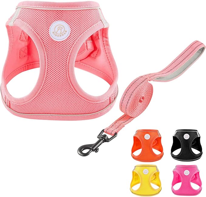 Soft Mesh Dog Harness and Leash Set, No Pull Puppy Harness and Leash Set, Reflective Step in Harness for Small Medium Dogs, Easy Walk Escape Proof Vest Harnesses (Pink, XS)