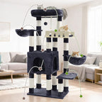 Cat Tree for Indoor Cats Large Adult, Heavy Duty Cat Tree for Large Cats 20 lbs+, Cat Condo with Big Wooden Perch, Cat Tower with 14 Scratching Posts, Hammock, Smoky Gray GCT023G