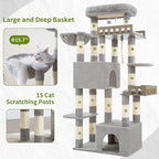 Maine Coon Cat Tree, Heavy Duty Cat Tree for Indoor Cats Large Adult, Cat Tower for Large Cats 20 lbs+ with Hammock, 2 Big Perches, 2 Cat Condos, 15 Scratching Posts, Light Gray GCT033W