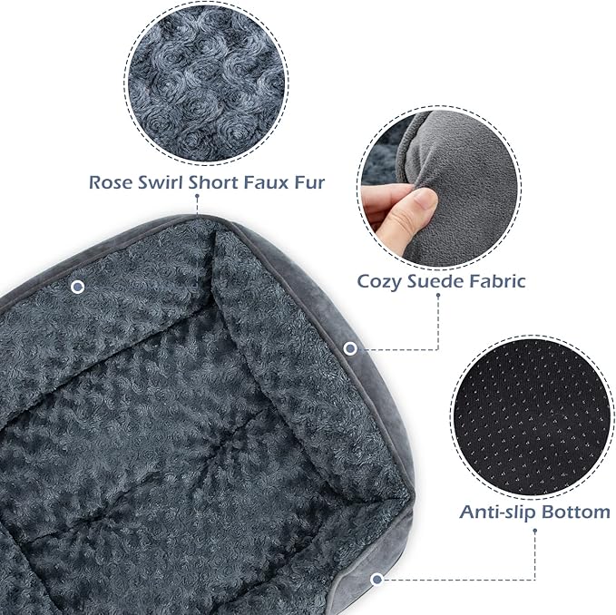 INVENHO Rectangle Washable Orthopedic Dog Bed for Small, Medium and Large Dogs, Soft Calming, Sleeping Puppy Bed Durable Pet Cuddler with Anti-Slip Bottom, S (20"x19"x6")