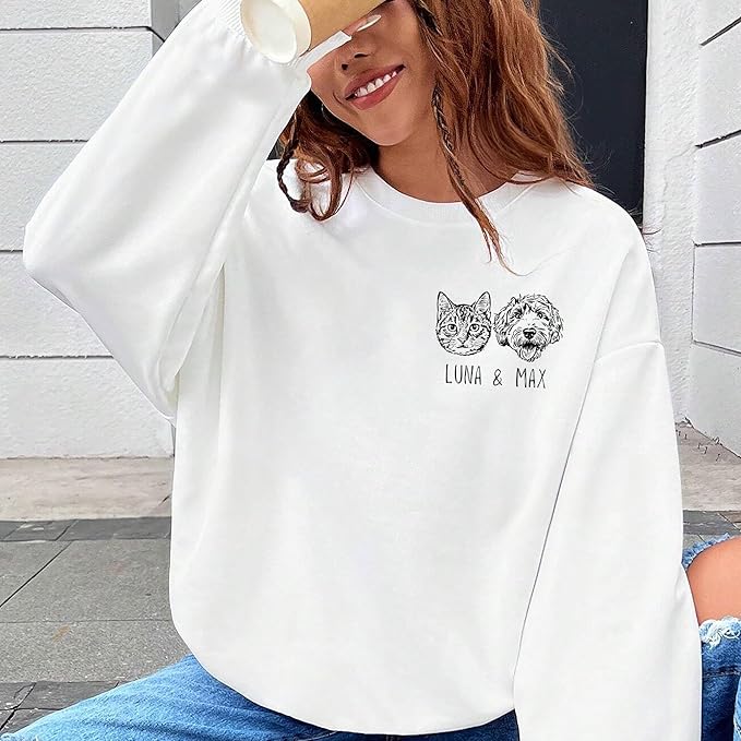 Noni Personalized Portrait Hoodie or Sweatshirt with Dog Cat Photo, Custom Sweatshirt with Drawing and Name, Unique Gift for Dog Mom Dad, Animal Lover Birthday 2