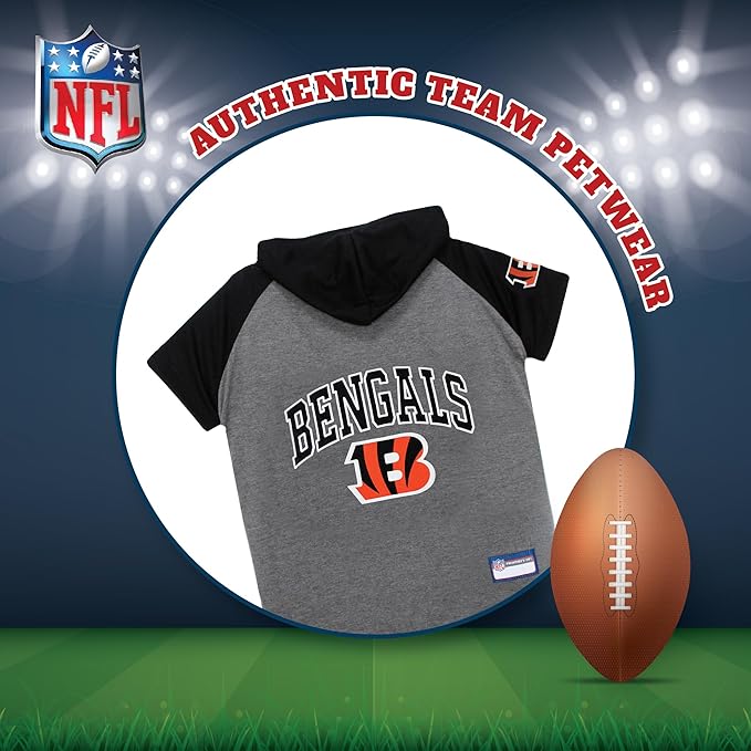 Pets First Hoodie T-Shirt for Dogs & Cats. NFL Cincinnati Bengals Football Licensed Dog Hoody Tee Shirt, X-Small Sports Hoody T-Shirt for Pets Licensed Sporty Dog Shirt (CIN-4044-XS)