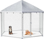 9.1x9.1 FT Outdoor Dog Kennel Heavy Duty Dog Enclosure with Waterproof Cover and Security Lock, Galvanized Wire Mesh Hexagonal Large Dog Kennel(109.4x109.4x95.3IN)