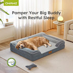 XXL Dog Bed for Extra Large Dogs, Giant Orthopedic Dog Beds with Cooling Gel Memory Foam, Waterproof Pet Bed with Removable Washable Cover, 53" Pet Sofa Bed Velvet with Bone Toy, Dark Gray
