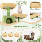Globlazer Cactus Cat Tree Tower 76-Inch Extra Tall Multi-Level Cat Furniture with Cozy Condos,Interactive Toys and Perches for Large Cats, Perfect for Climbing, Scratching, and Play, F76, Green