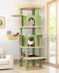 Globlazer Cactus Corner Cat Tree Tower for Large Cat, 66inch Tall Large Cat Tree Condo for Multiple Indoor Cats with 6 Scratching Posts, 2 Spacious Cat Condos, Soft Hammock, Hanging Basket, C66, Green