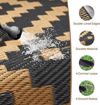 GENIMO Outdoor Rug 3'x5' Waterproof, Reversible Camping Mat, Plastic Straw Rugs for Patio, RV, Camper, Balcony, Backyard, Picnic, Deck (Black & Brown)
