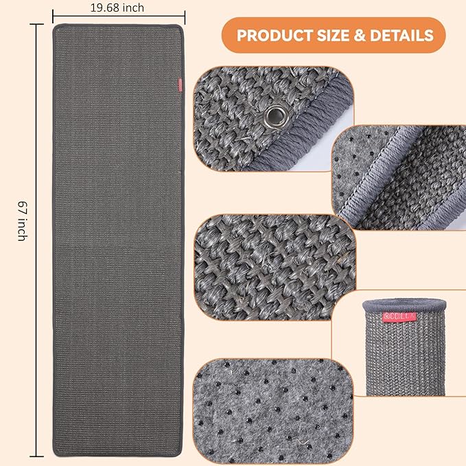 66.93x19.68x0.32 inch Thickened Cat Wall Scratcher Carpet, Cat Climbing Wall, Durable Cat Wall Furniture, Tall Cat Scratching Post, Wall Scratchers for Indoor Cats, Couch Sofa Protector (Grey)