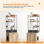 Dwanton Litter Box Enclosure with 3 Storage Shelves and 2 Drawers, 2-in-1 Hidden Cat Litter Box Enclosure Furniture with Shelf, Reversible Entrance, Washable Drawers, 61.8-Inch, Greige