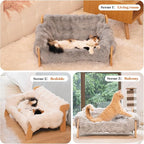 CHEERHOME PETS Elevated Cat Couch Bed for Indoor Cats, Wooden Cat Sofa with Removable Washable Fluffy Cover Raised Kitty Lounge Chair Suitable for Puppy(Cat Sofa,Khaki-Light Gray)